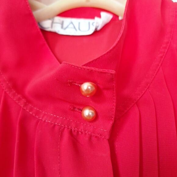 Vintage 80s Chaus High Neck Pleated Secretary Blouse Size 16 L Balloon Sleeves - Picture 2 of 10